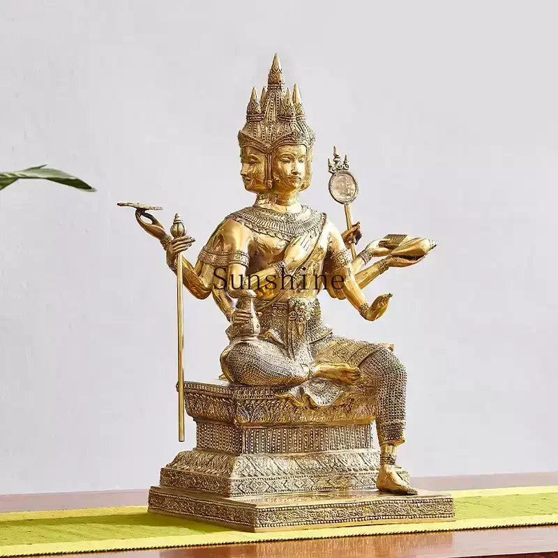 South East Asia pure copper gold-plated four-sided Buddha statue ornament club Zen jewelry decoration