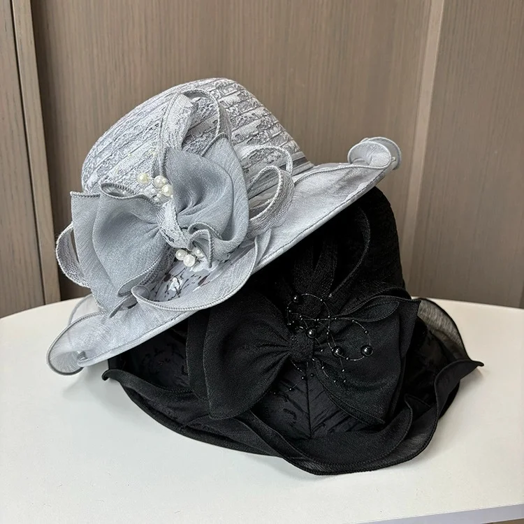 

Women's Fashionable Top Hat: Floral Lace Sun Protection Hat, Summer Sun Protection, Fisherman's Hat, Beach Face-Covering Sun Hat