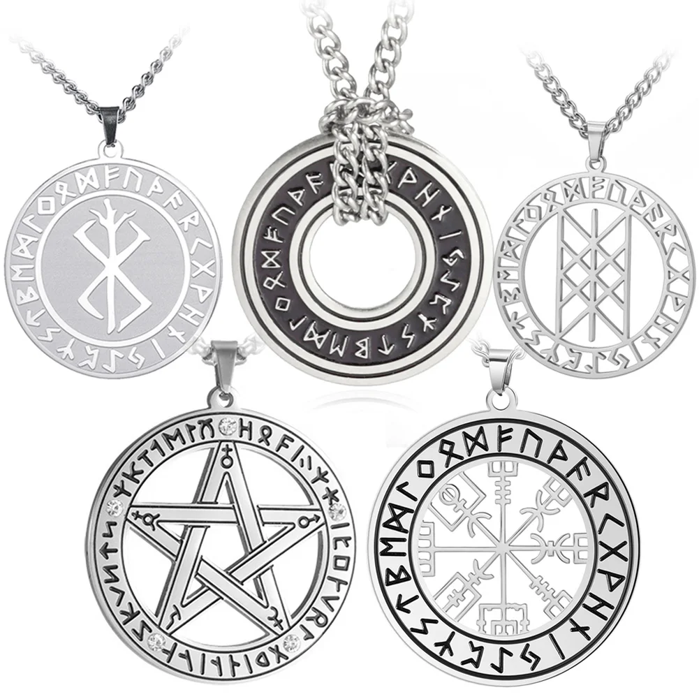 Dawapara Runes Futhark Pentagram Necklace Triquetra Trinity Knot Triple Spiral Pendant Stainless Steel Religious Gift