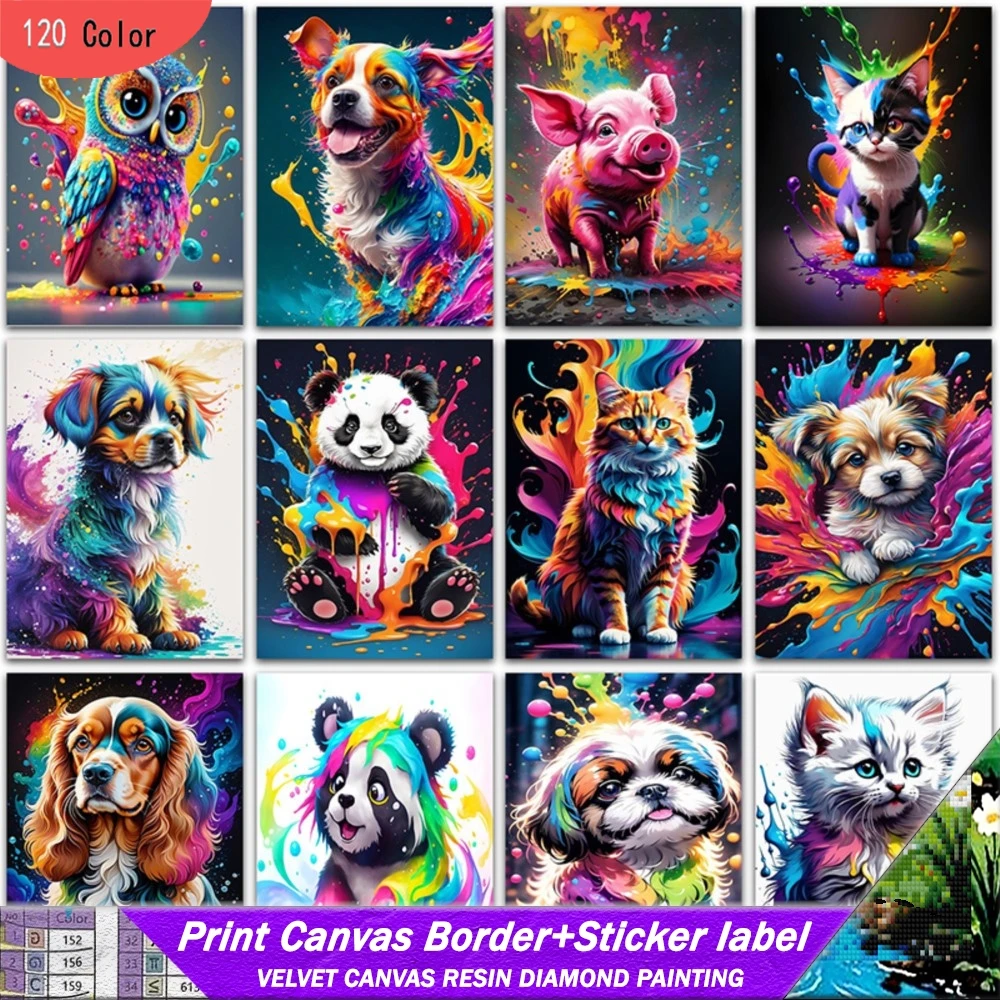 

5D DIY 120 Ccolor смола алмазная живопись с наклейками красочные художественные животные кошка панда собака енот мозаика вышивка крестиком