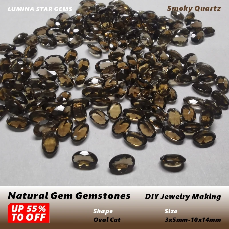 Natural Gem Gemstones Smoky Quartz Natural Loose Gemstone Oval Shape Size 3x4~10x14mm For DIY Jewelry Making