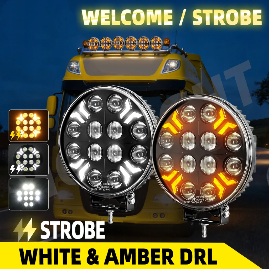 

HAOLIDE 7 inch Round Led Work Light 240W White Amber DRL Welocome Strobe Light Waterproof for Truck 4x4 off-road use 12V 24V