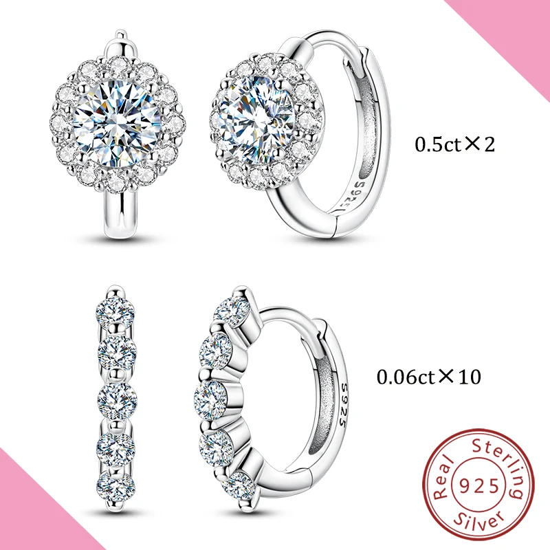 

Classic Moissanite Hoop Earring 925 Sterling Silver For Women Brilliant Diamond Wedding Engagement Earrings Jewelry