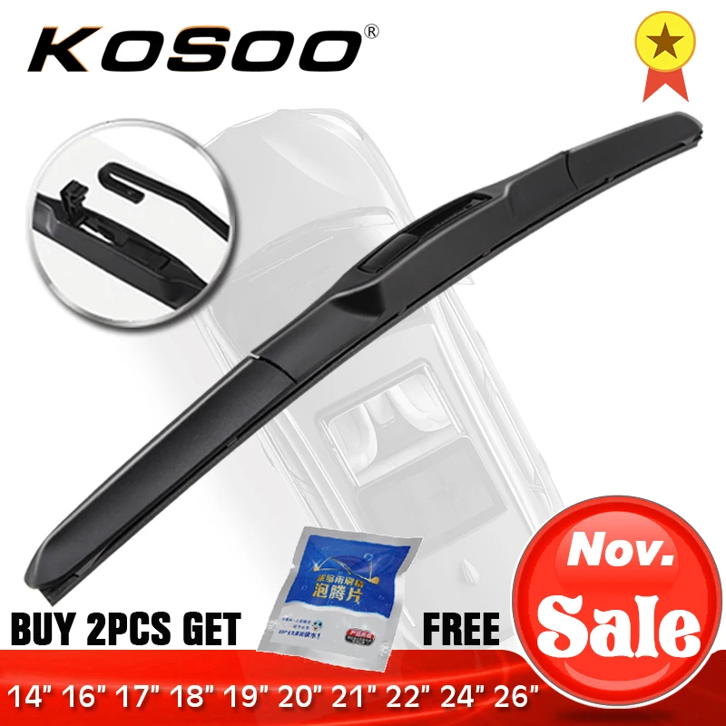 KOSOO Wiper Blade U hook Universal Car Natural Rubber Auto Windshield Wipers 14