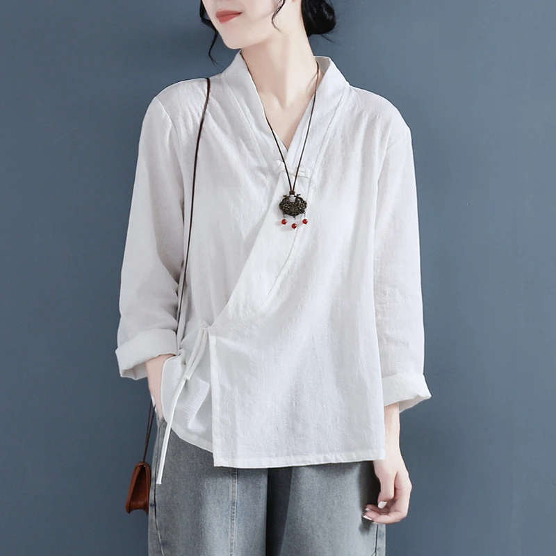 

Chinese Style Cotton Linen Shirts for Women Hanfu New Chinese Tang Dynasty Costume Chinese Traditional Clothes for Women TS-838