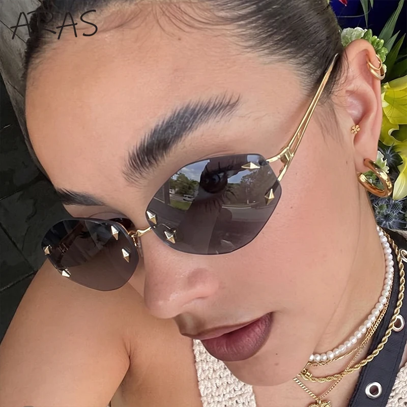 Y2K Rimless Hexagon Sunglasses Women 2026 Luxury Designer Vintage Punk Geometric Sun Glasses Lady Travel Outdoor Eyewear UV400