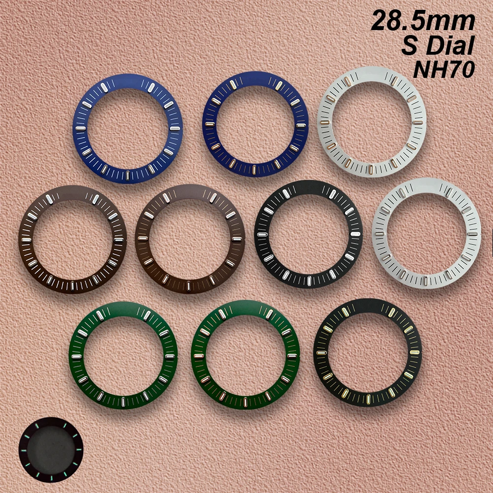 

28.5mm S Logo NEW Hollow Out Dial Fit NH70 Movement Green Luminous Watch Modification Accessorie