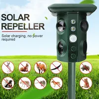 Solar Powered Ultrasonic Animal Repeller PIR Motion Sensor Sonar Repeller to Frighte Animals for Outdoor Garden Deterrent Device