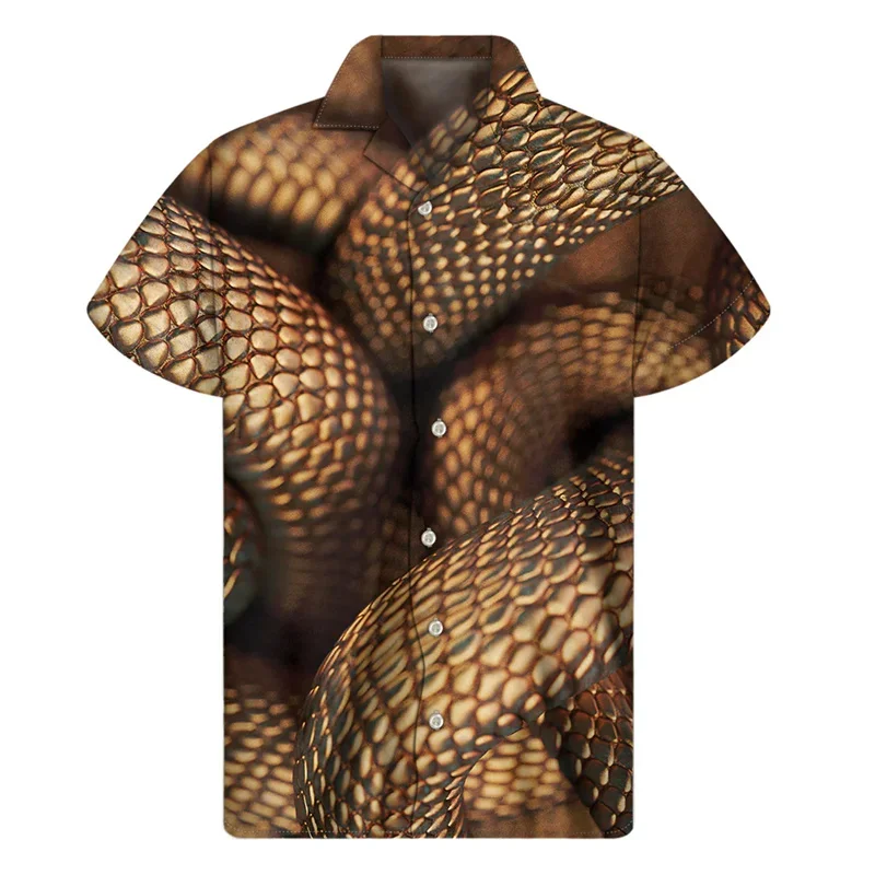 2024 Fashion Snake Hawaiian Shirt Men's Summer Animal Print Lapel Button-down Shirt Personality Loose Short Sleeve 3D Printed To