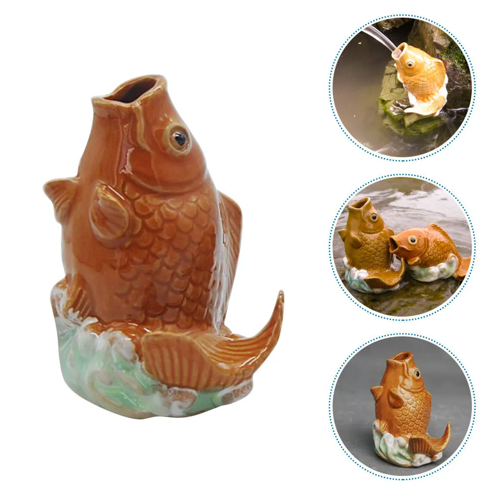 

Durable Ceramic Carp Decor Realistic Garden Statue Pond Fountain Nozzle Simple Installation Yard Adornment Garden Carp Decor