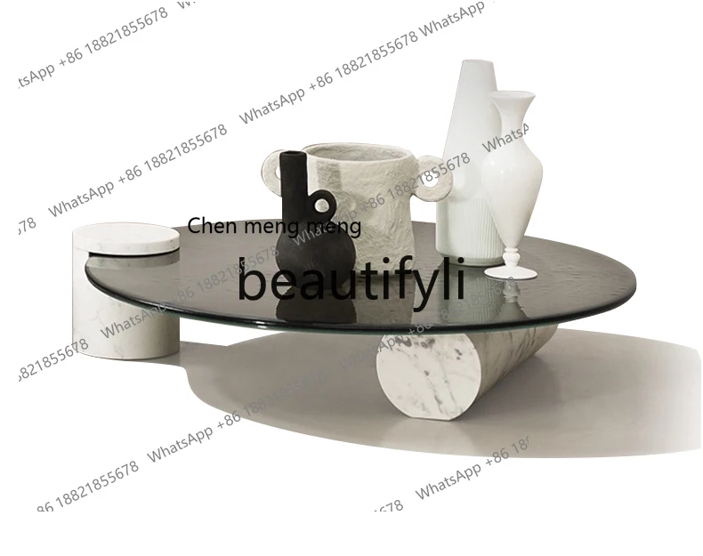 Modern light luxury natural marble water ripple coffee table round coffee table