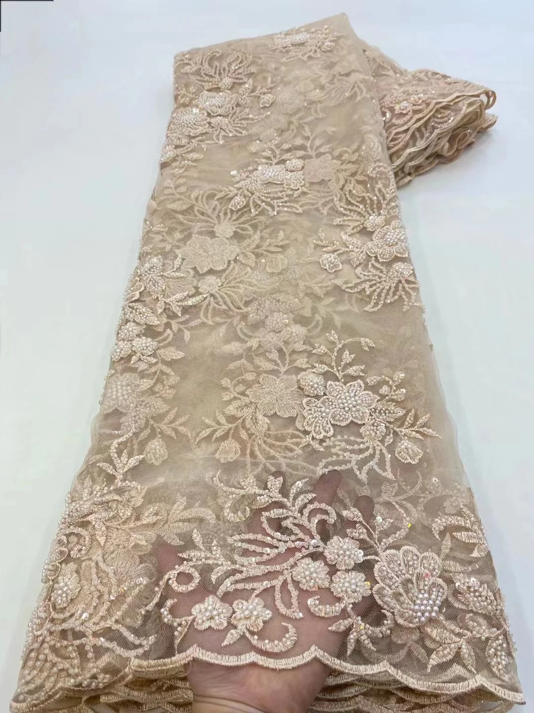 

New Sequins Embroidery French Tulle Lace Fabric 2023 High Quality Nigerian Wedding Dress African Lace Fabric Sewing PL277-2