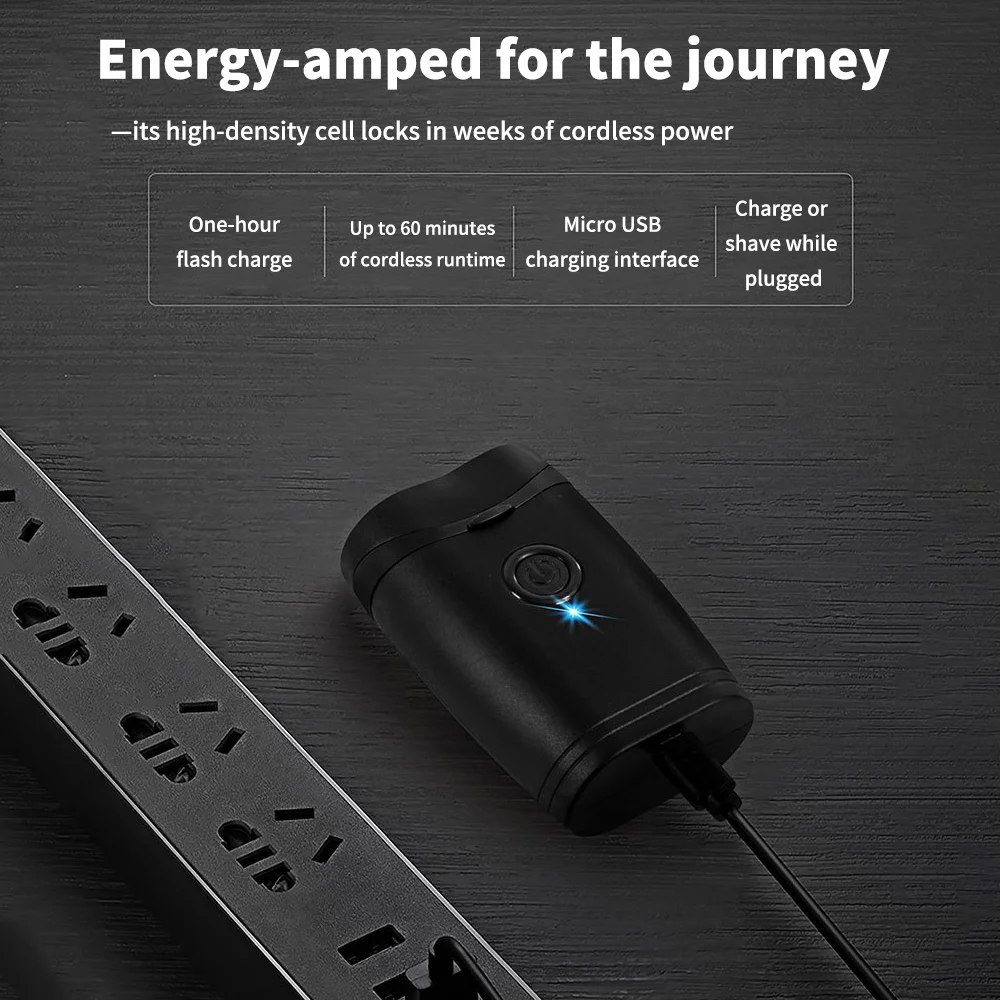 ماكينة حلاقة كهربائية برأس مزدوج عائم سكين لحية صغير للرجال محمول للسفر ماكينة تشذيب الوجه اللاسلكية