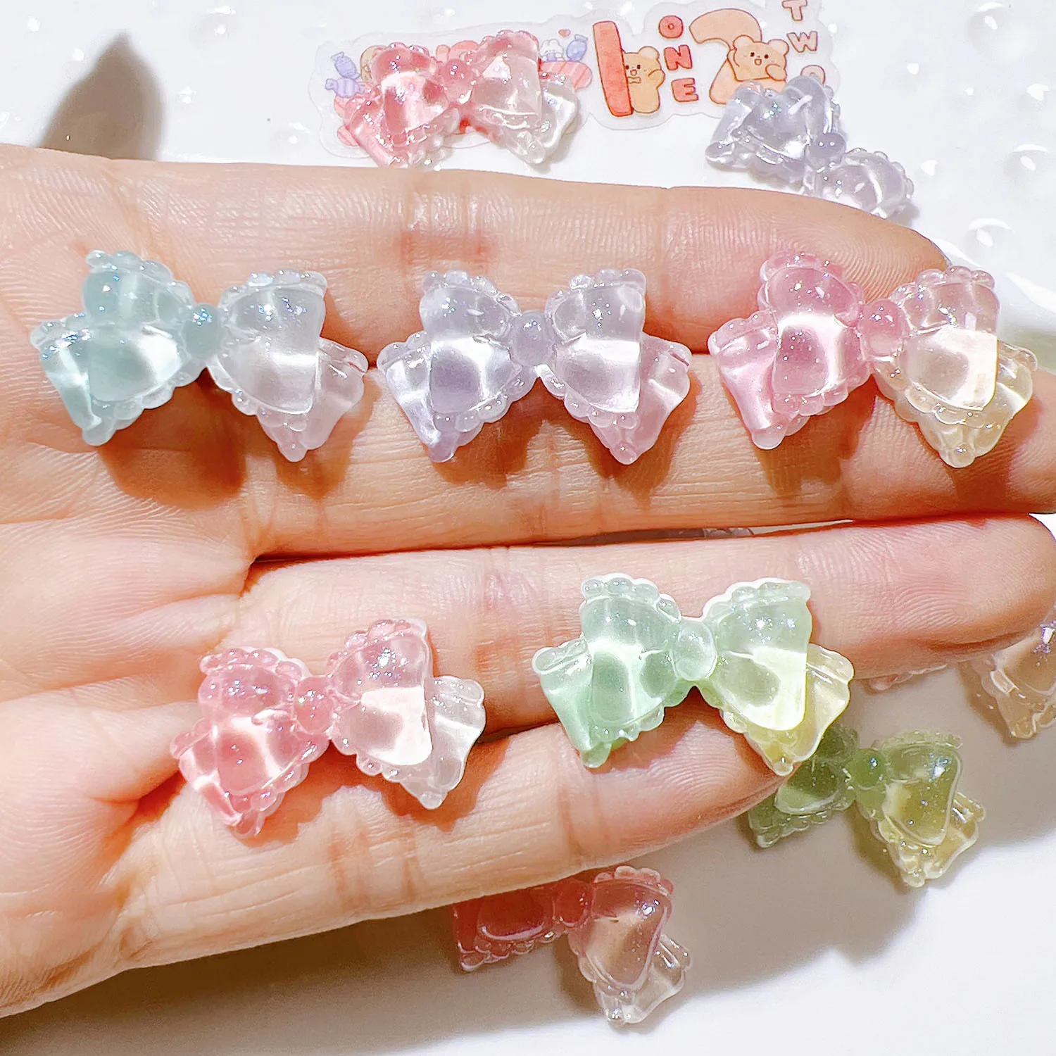 100pcs MIX Resin bling Phone case DIY Hair accessories Shoe buckle Transparent gradient bow Jewelry handmade DIY
