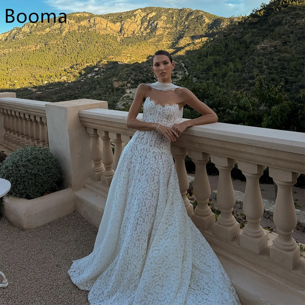 

Booma A-Line Strapless Lace Long Elegant Wedding Dresses Sleeveless Simple Flowers Brides Gown Custom Made 2025