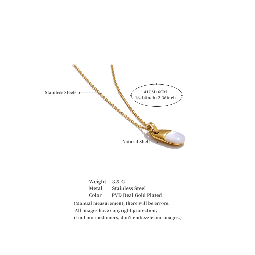 Yhpup Exquisite Stainless Steel Thick Shell Golden Necklace Pendant for Women 18K PVD Plated Jewelry Accessories Gift