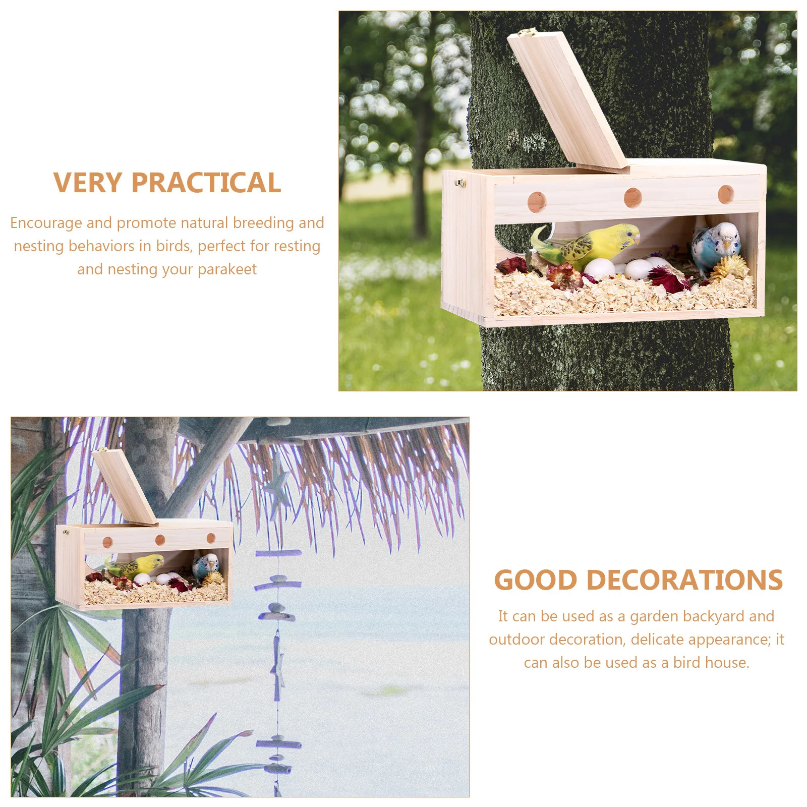 

Wear-Resistant Wooden Bird Nest Household Nesting Box Decorative Parakeet Nest Comfortable Breeding Bird Accessory