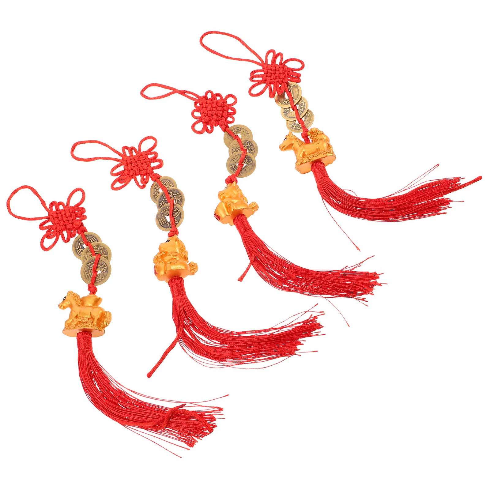 4 шт., китайский кулон Lucky Horse, фэншуй, пять императорских монет, амулет для автомобиля, дома, офиса, весеннего фестиваля, украшение, удача