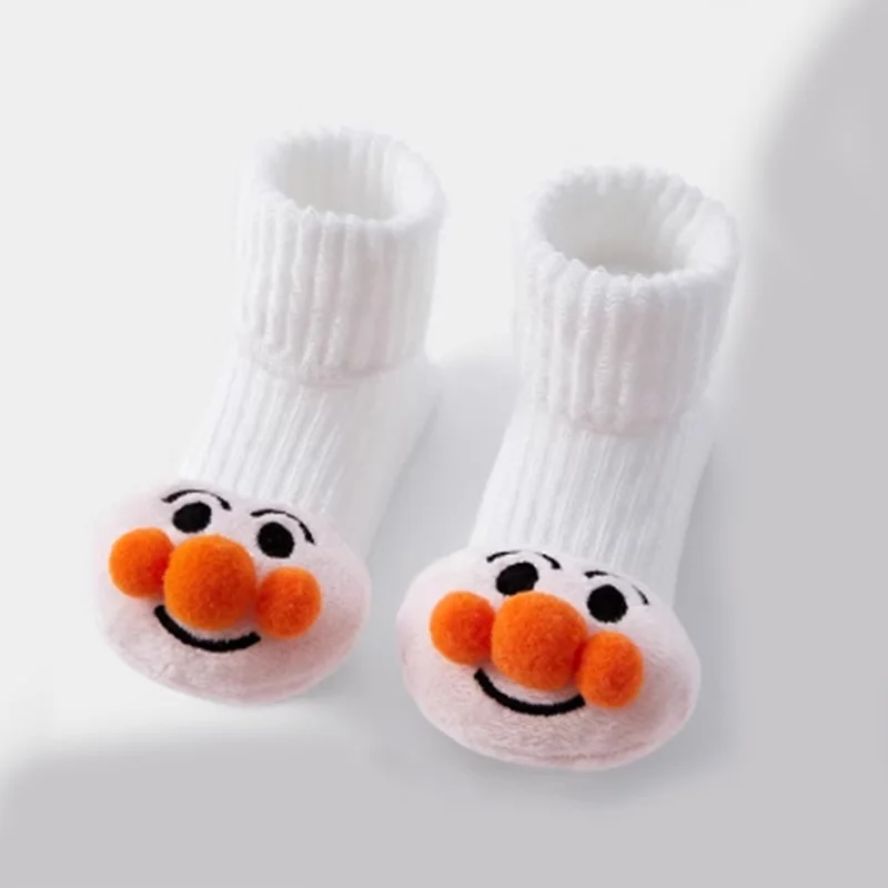 Baby Floor Socks Cotton Warm Soft Cozy Cute Cartoon Bread Pattern Infant Girls Boys Non-Slip Socks 0-3 Y White Winter Autumn