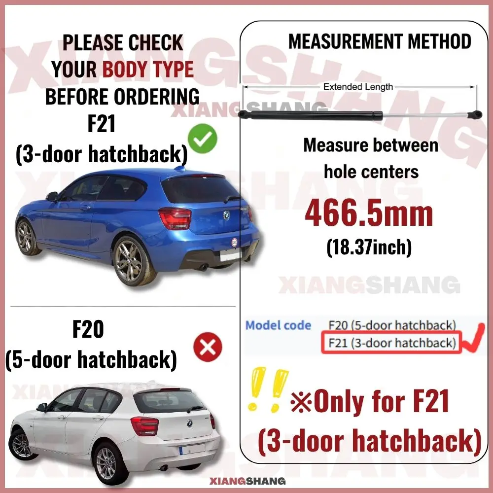 Auto Pop-Up Trunk Struts for BMW 1 Series F21 2011-2019 | 3-door Hatchback 466.5mm Automatic Opening Lift Supports with Springs