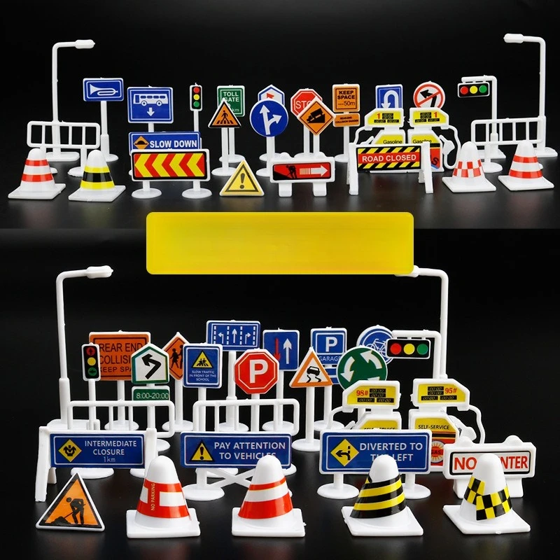 

Children's Toys Foreign Trade Toys 28-piece Set English Version Road Signs Traffic Signs Signs Accessories Can Be Equipped