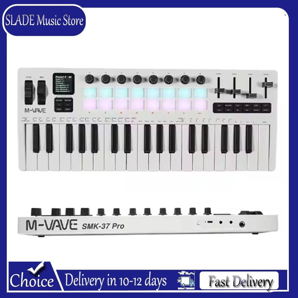 M-VAVE SMK-37 Pro Keyboard 16 Drum Pads Sound Source 37 Keys RGB Keyboard Supports MIDI Wireless Connection to Multiple Systems
