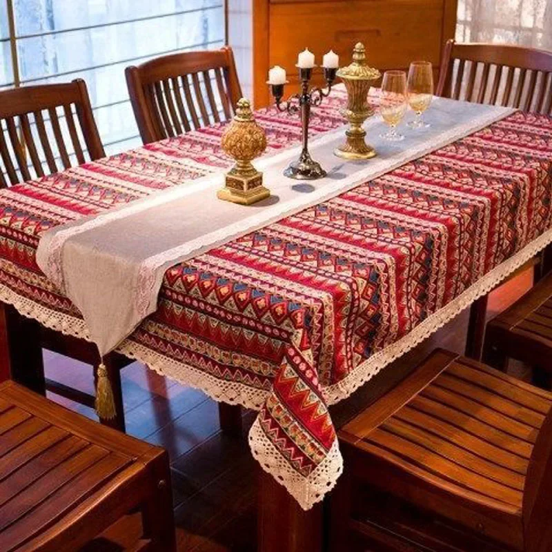 

JYMW153-A Cotton and linen tablecloth rustic and fresh home grid patterned cotton and linen tablecloth