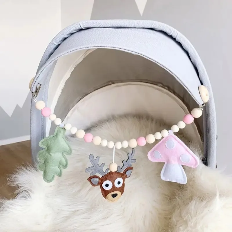 Houten Baby Kinderwagen Clip Speelgoed Baby Gym Opknoping Hangers Speelgoed Kinderwagen Rammelaar Bed Bel Mobiele Rammelaars Siliconen Kralen Tandjes