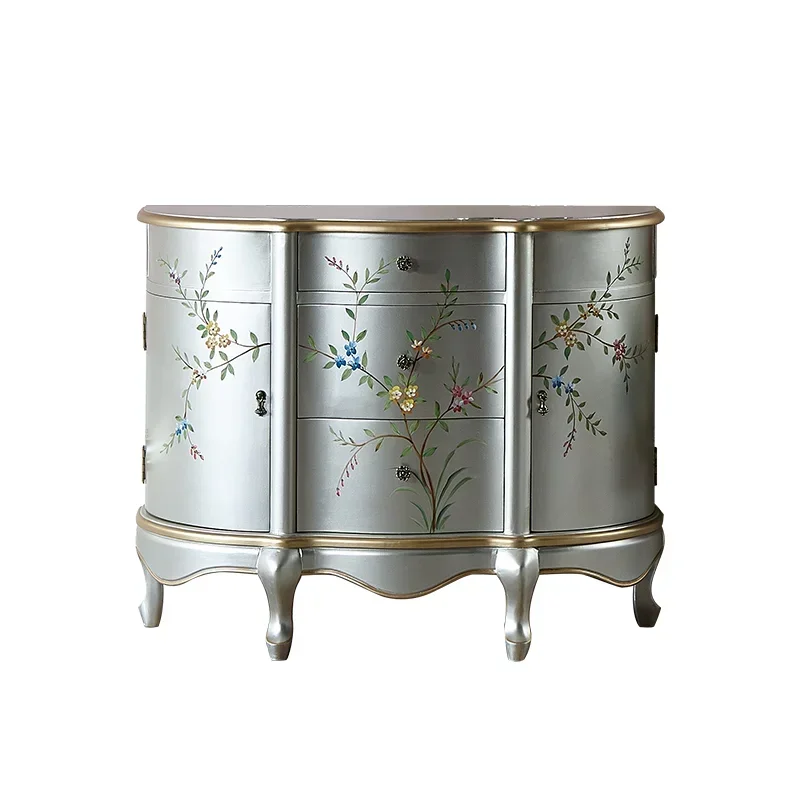 Painted Entrance Cabinet Light Luxury Solid Wood Sideboard Lobby Curio Cabinet Semicircle Bedroom Locker