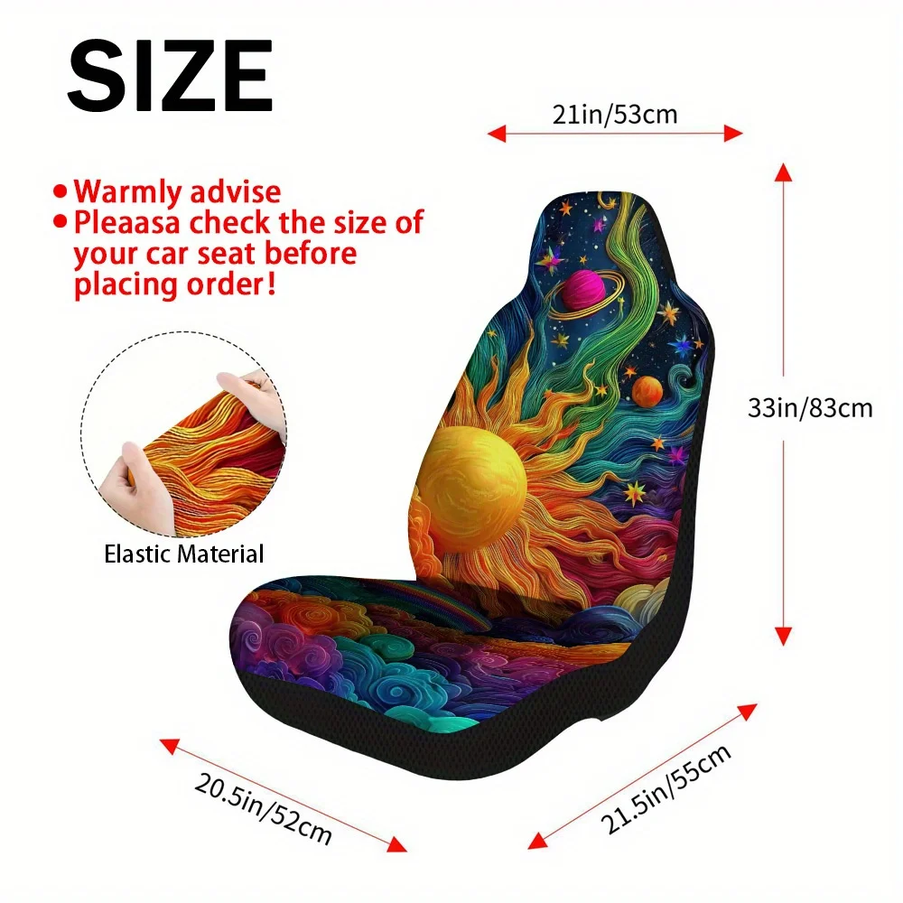 Set Of 2 Colorful Car Seat Covers Featuring A Psychedelic Rainbow Sky Design – Suitable For All Types Of Vehicles Including Cars