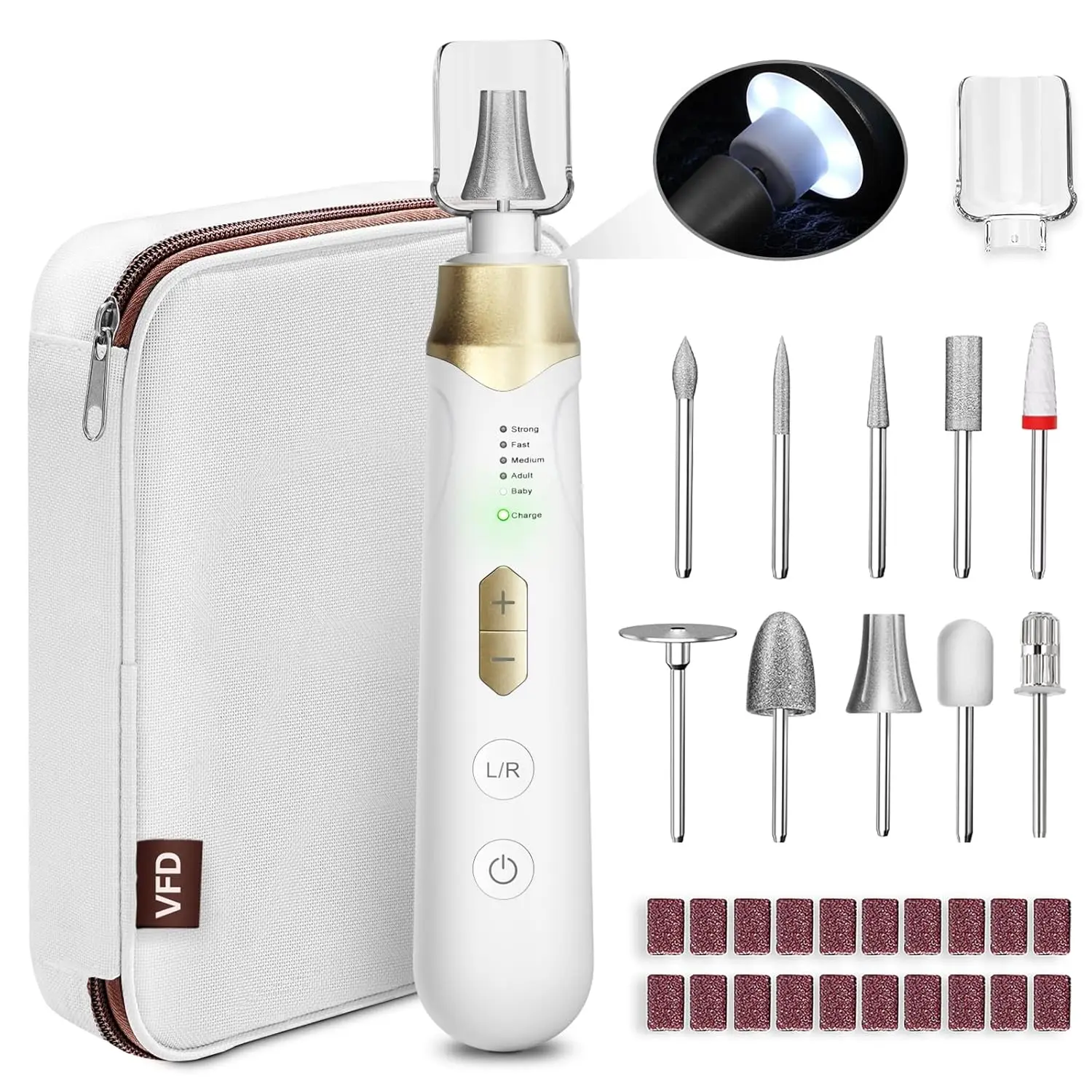 

Cordless Rechargeable Nail Drill, 2000mAh, 6H+ Use, 5 Speeds, Dual Rotation, Portable Manicure & Pedicure Tool