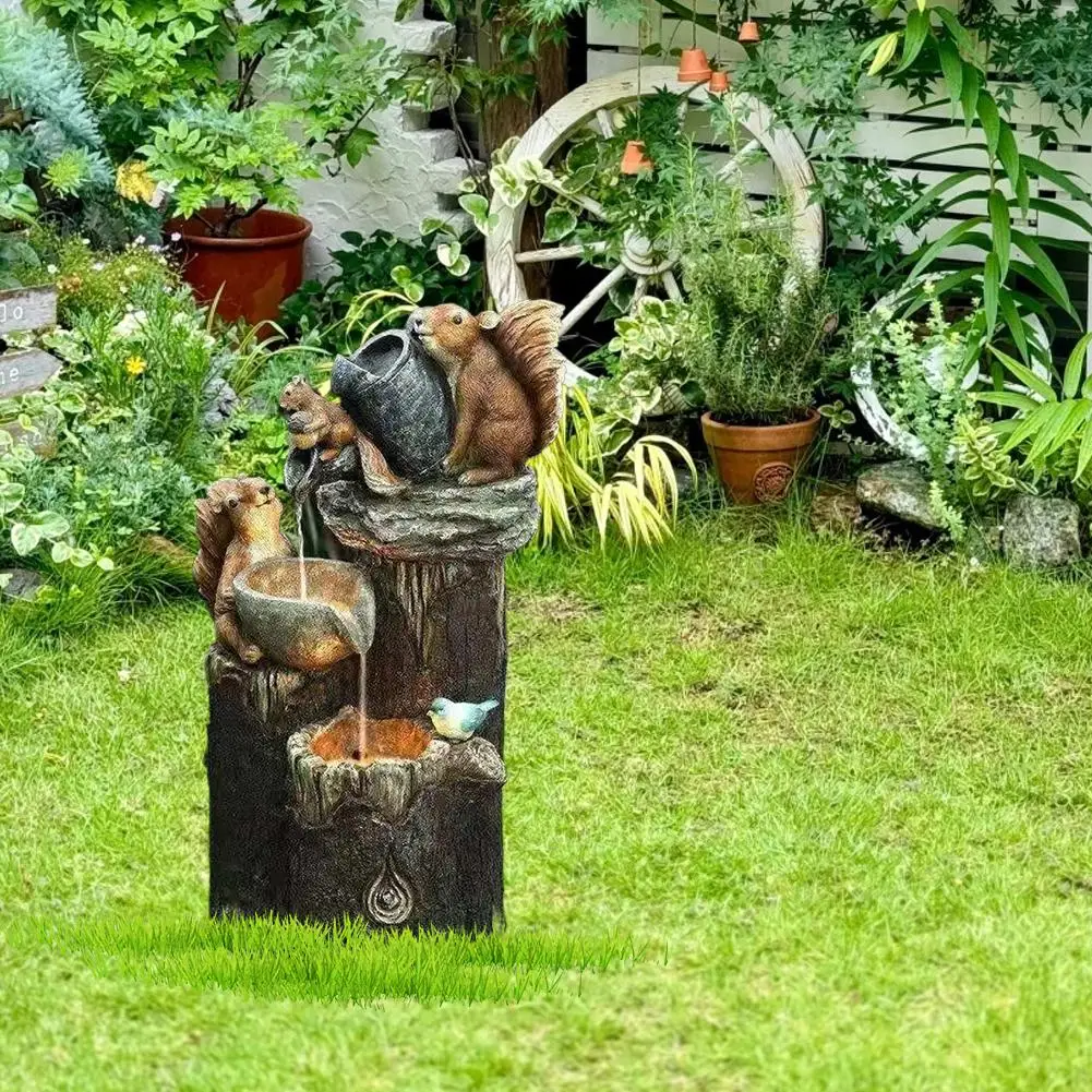 بطة الطاقة الشمسية السنجاب الراتنج نافورة حديقة تصميم مع مصباح ليد حديقة خطاب السنجاب نافورة شلال StatueDec #3