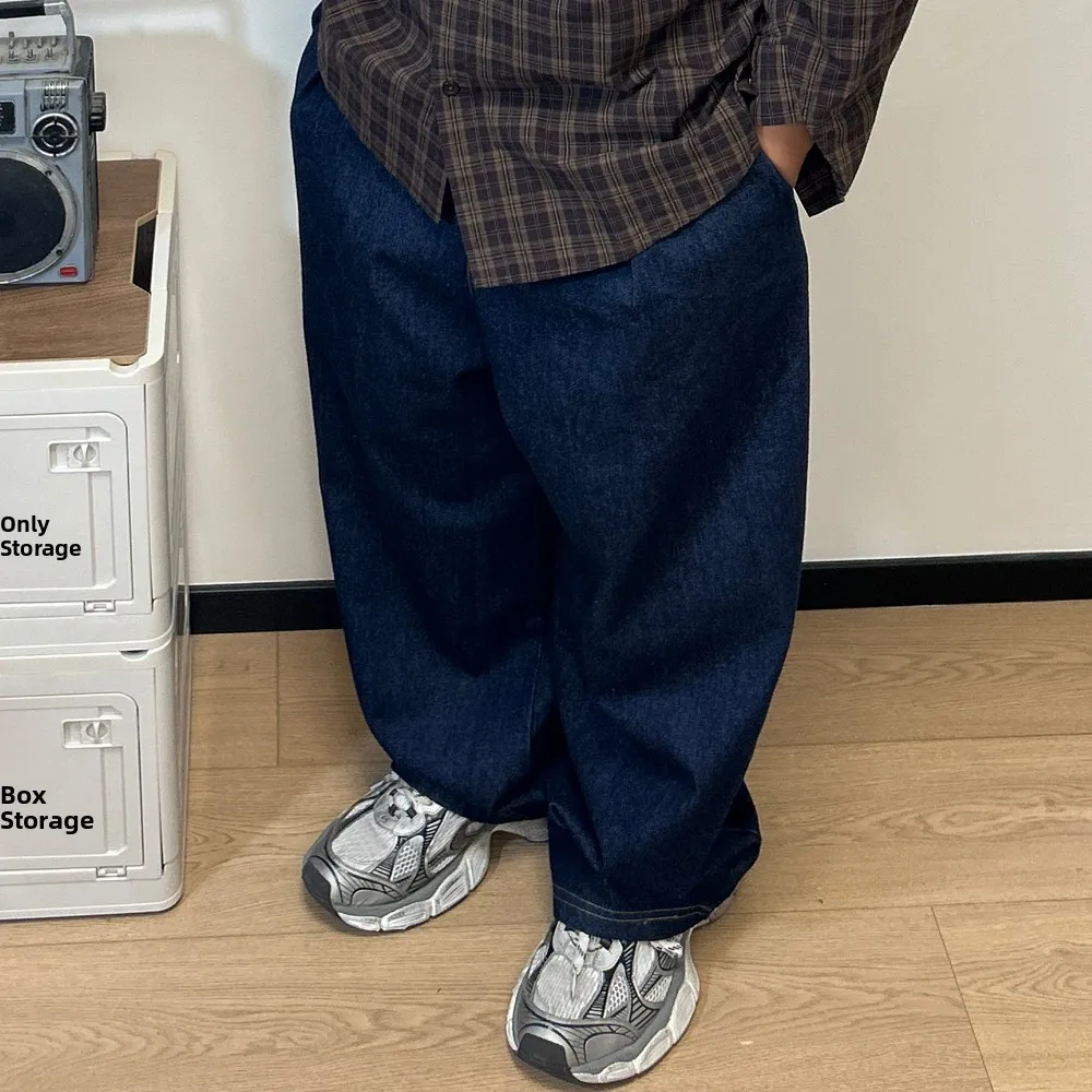 

American Retro Waed Denim Jeans High Waist Wide Leg Straight Cut Torn Long Pants Men's Street Sle Harajuku Cotton Casual