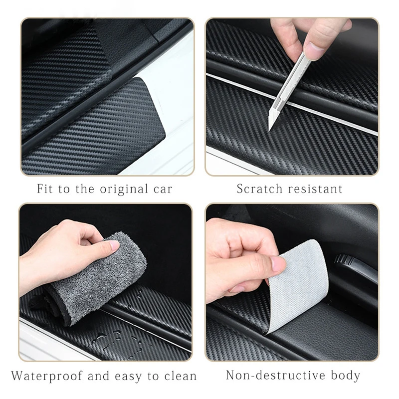 Carbon Fiber Car Door Sill Threshold Stickers Fit For Chevrolet Chevy Trax 2013-2019 Trunk Bumper Guard Pedal Strips Accessories