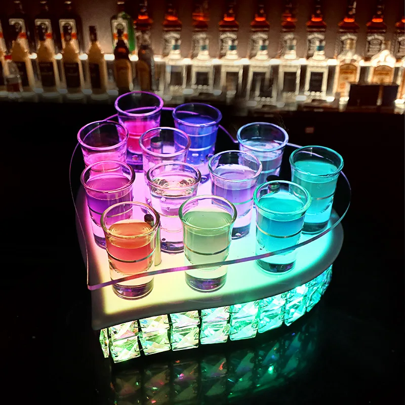 

LED bar, heart-shaped crystal rechargeable bullet cup holder, creative acrylic luminous wine holder, colorful cocktail cup holde