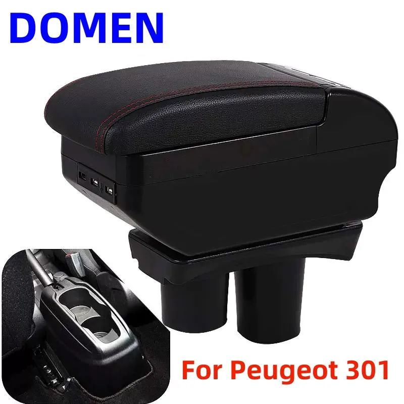 

For Peugeot 301 Armrest Box Interior Parts Car Central Content With Retractable Cup Hole Large Space Dual Layer USB Charging