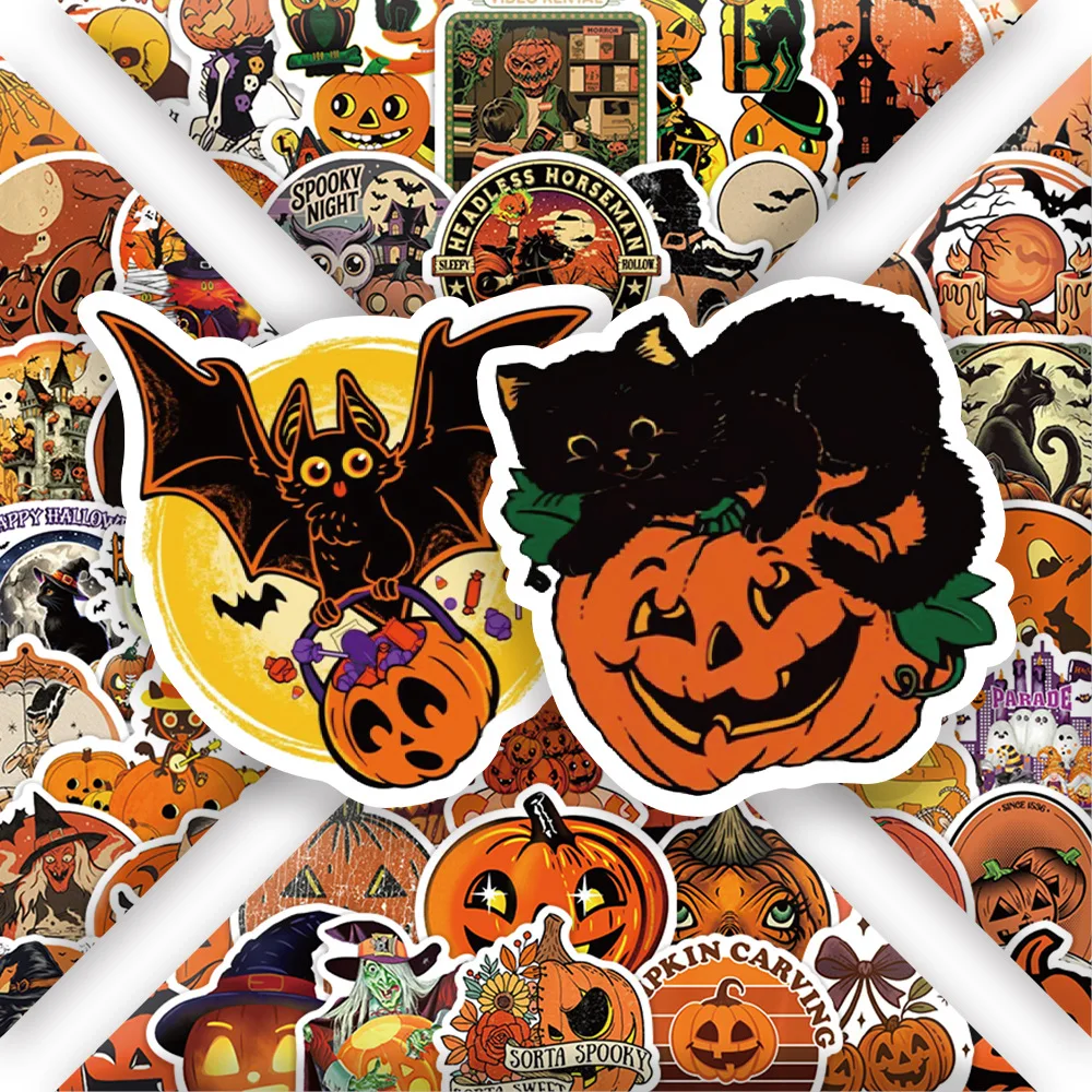 50PCS 재미 있은 만화 할로윈 테마 스티커 수하물 기타 축제 전화 컴퓨터 일기 낙서 장난감 DIY 장식 선물