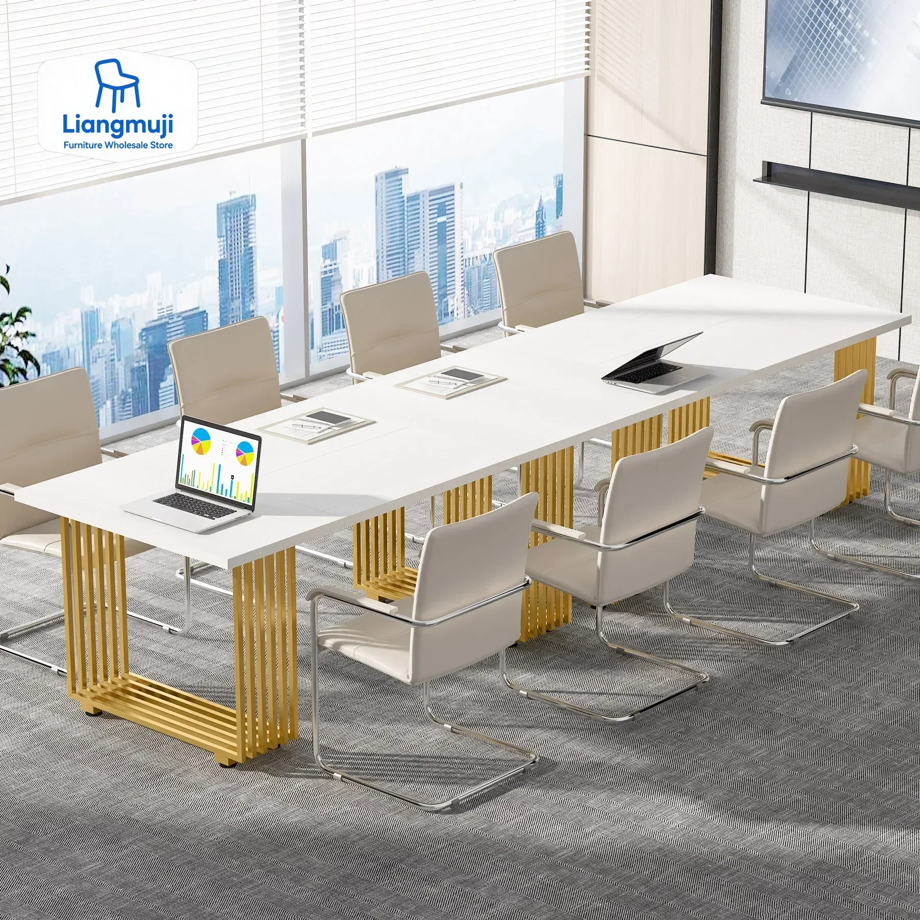 

Tribesigns 70.9" Modern Office Desk, Wooden Computer Desk, White Executive Desk with Gold Metal Legs, Small Conference Table