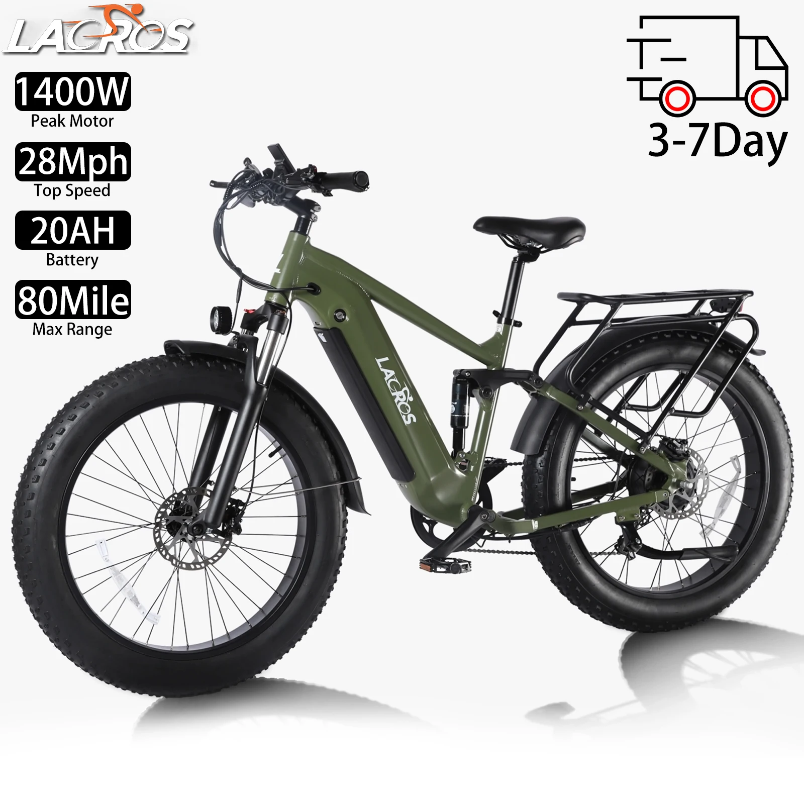 

Электрический велосипед для взрослых LACROS THUNDER 26x4,0 дюйма, 1400 Вт, 28 миль, 48 В, 20 Ач, 80 миль, 7-скоростной городской электрический велосипед, новый