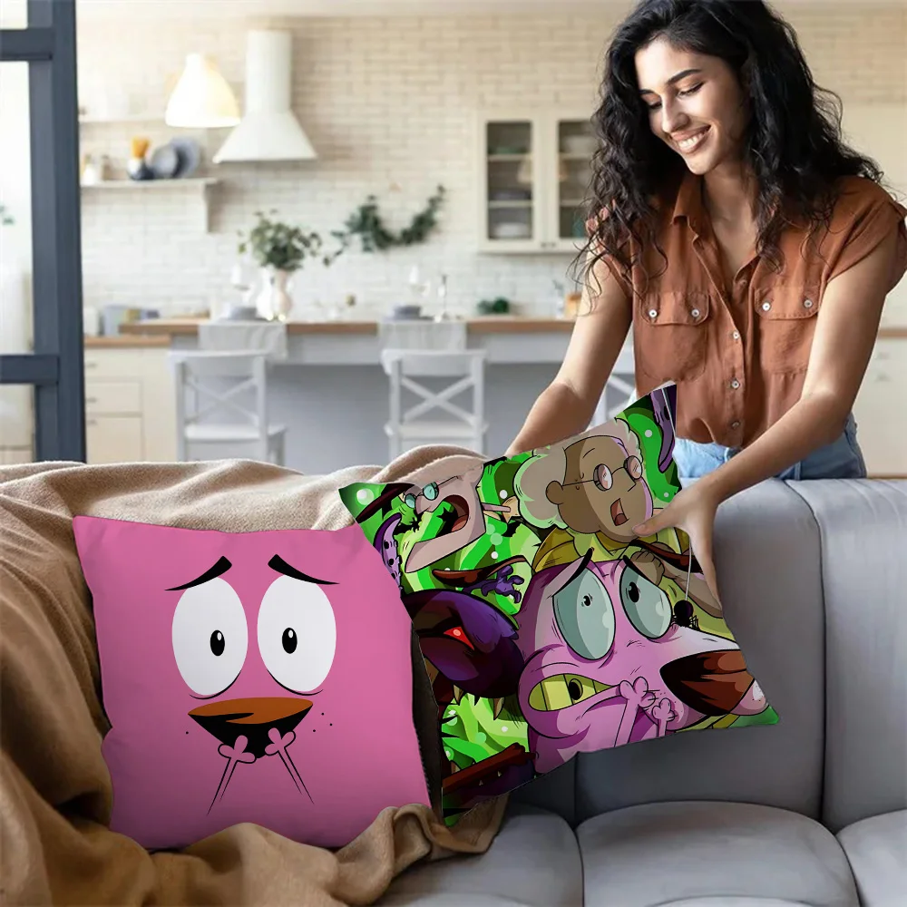 Cartoon C-COURAGE Pillow Covers Cartoon Sofa Decorative Home Double-sided Printing Short Plush Cute Cushion Cover C-Cowardly Dog