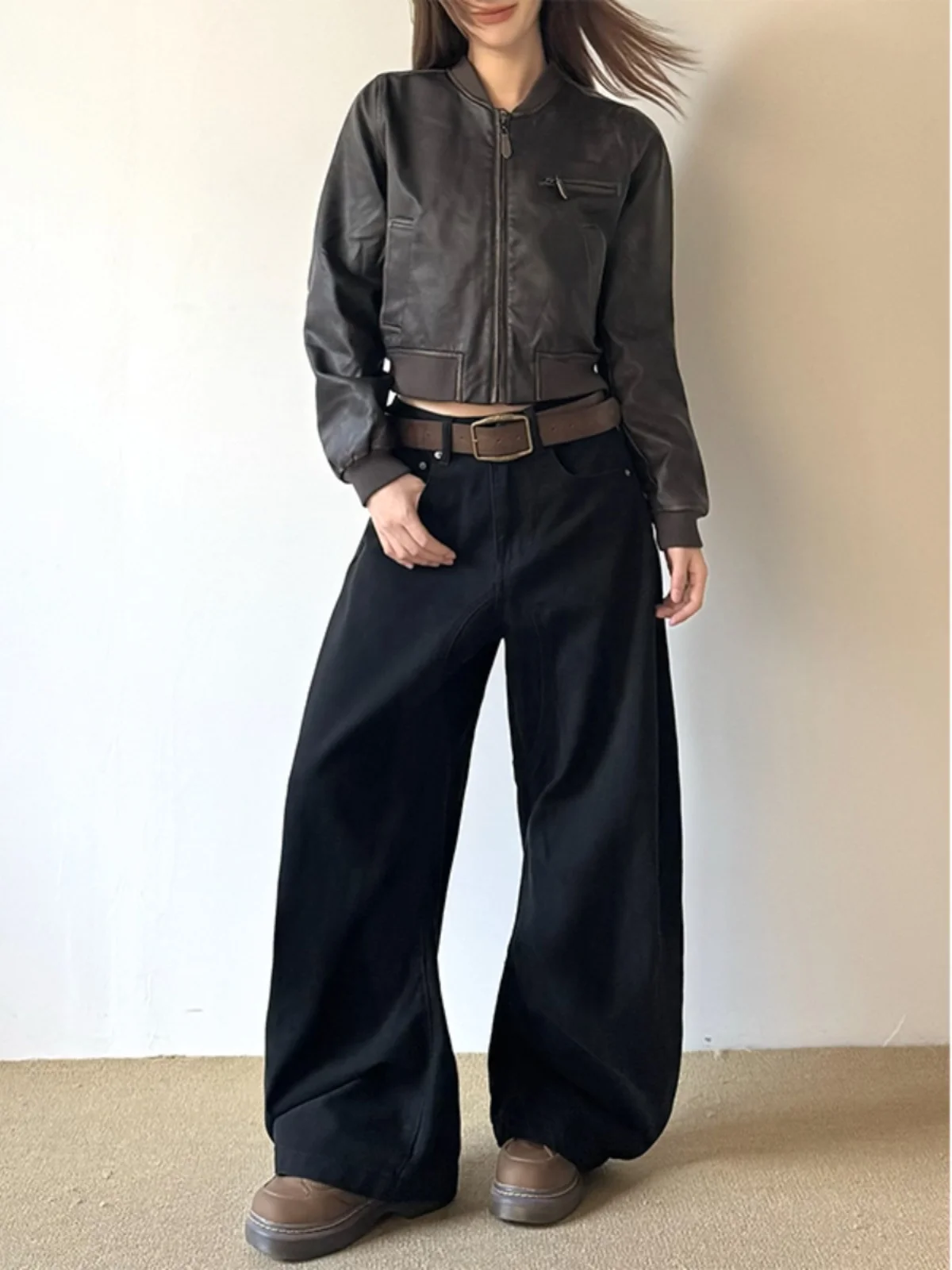 Jeans larghi da uomo e da donna con coltello a gamba larga Bell Bot Abbigliamento casual Pantaloni lunghi larghi a pieghe vintage primavera autunno