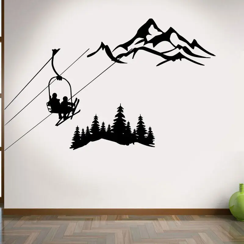 Ski Lift Wall Decals Gifts for Skiers Alpine Artwork Pine Vinyl Stickers Home Cottage Winter House Decoration Extreme Sports Jx1