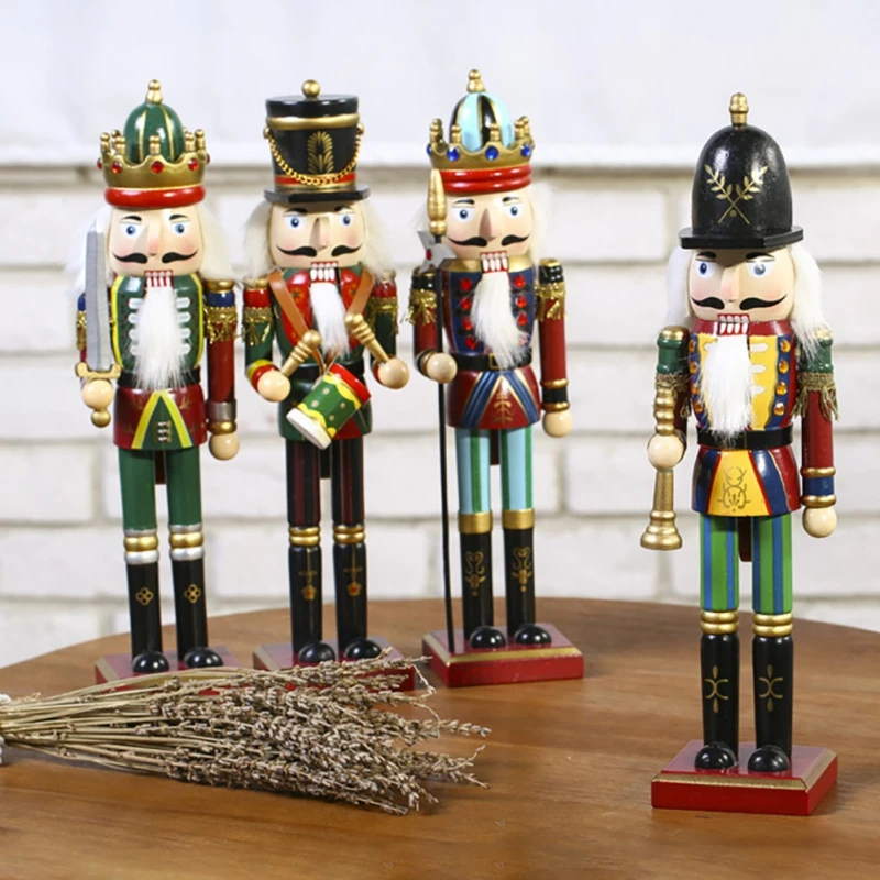 30cm Classic Nutcracker Soldier Christmas Ornament Wooden Christmas Decorations Home Creative Puppet Small Model For Children