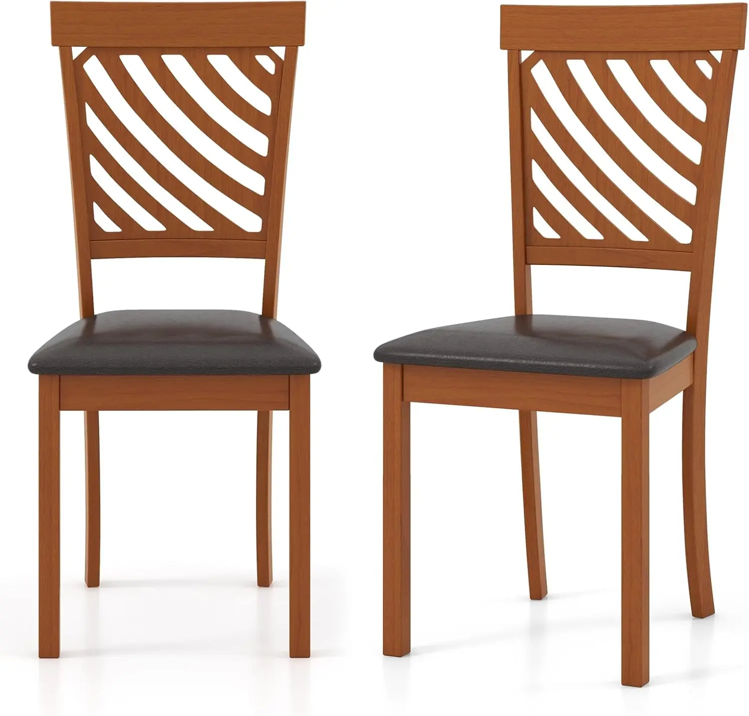 Giantex Dining Chairs Set of 2, Faux Leather Upholstered Kitchen Chairs w/Rubber Wood Legs & Ergonomic Back