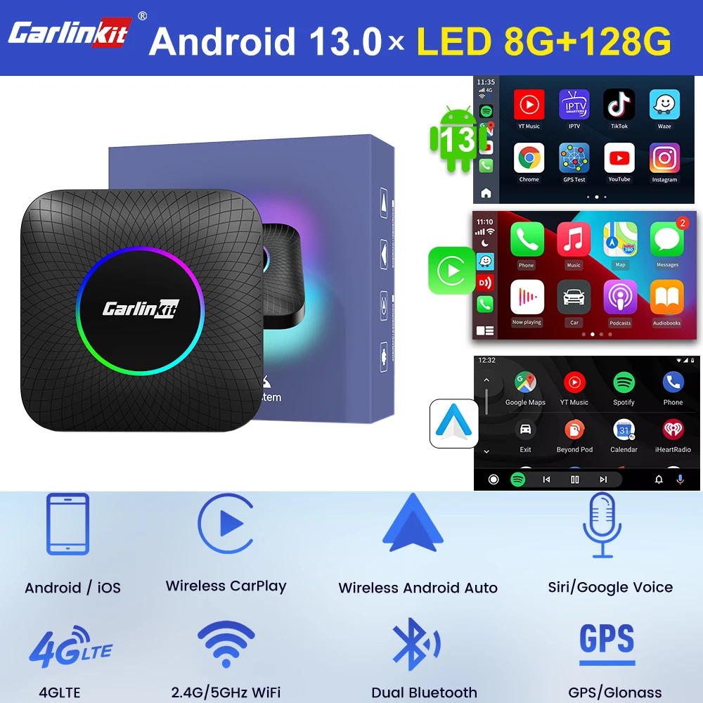 

CarlinKit Android 13 Ai Box CarPlay For Netflix IPTV Streaming Box Wireless CarPlay Android Auto TV Box OTA Upgrade GPS 64G 128G