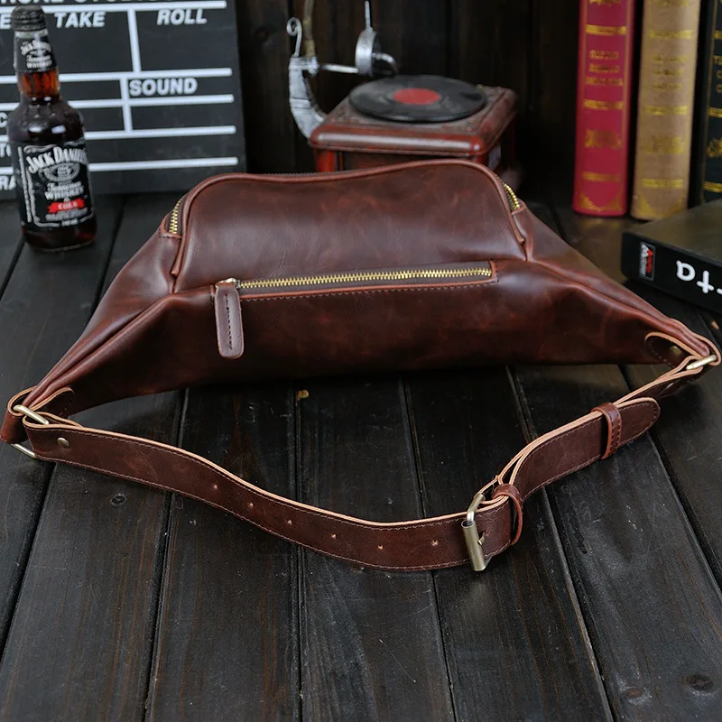 Vintage Trendy Men's Waist Pack Fashion PU Leather Chest Bag Outdoor Shoulder Messenger Bag Man Belt Pouch Sports Fanny Pack