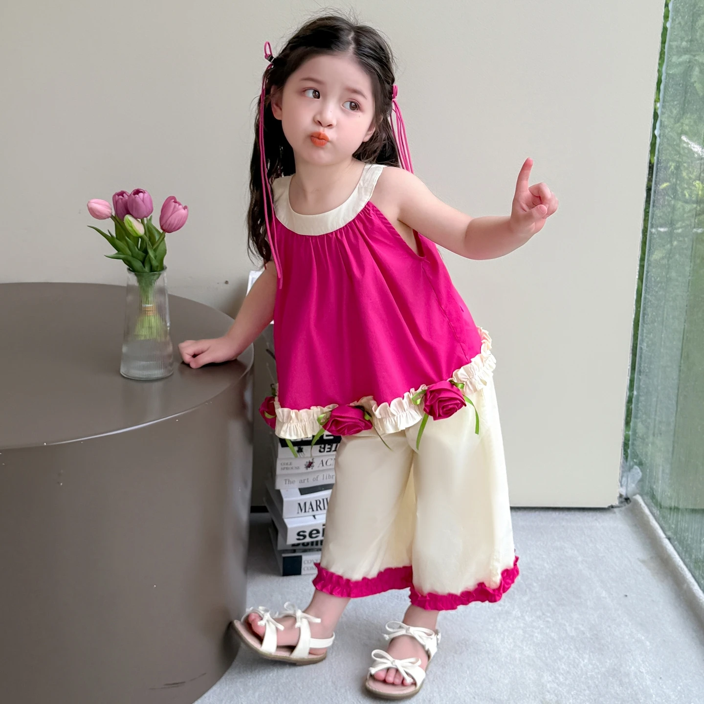 

New Summer Baby Girls Clothes Set Child Two Pieces Sets Of Vest Top+Pants Bottom Sweetheart Summer Casual Clothing Set Size 2-9Y
