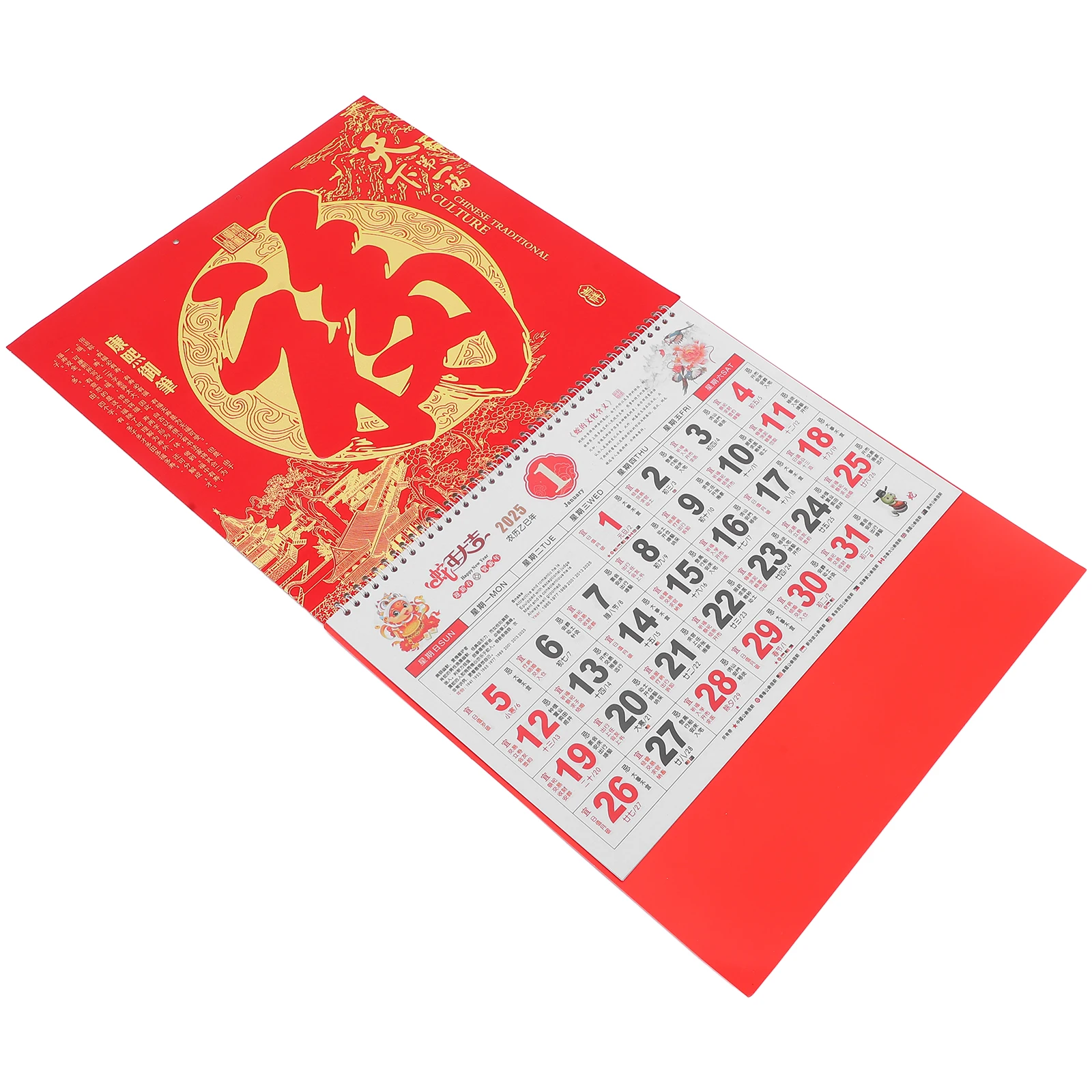 

2025 Wall Annual Chinese Hanging Lunar Year Thick Paper Traditional Full Details Bright Color 12 Months for Home