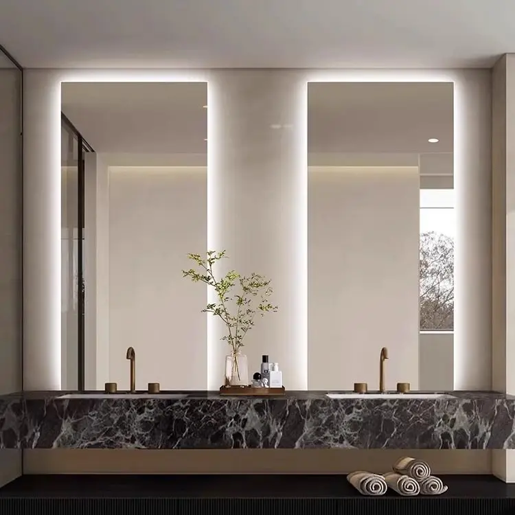 Ultra-white glass smart bathroom mirror household through-top bathroom mirror wall-mounted luminous rectangular