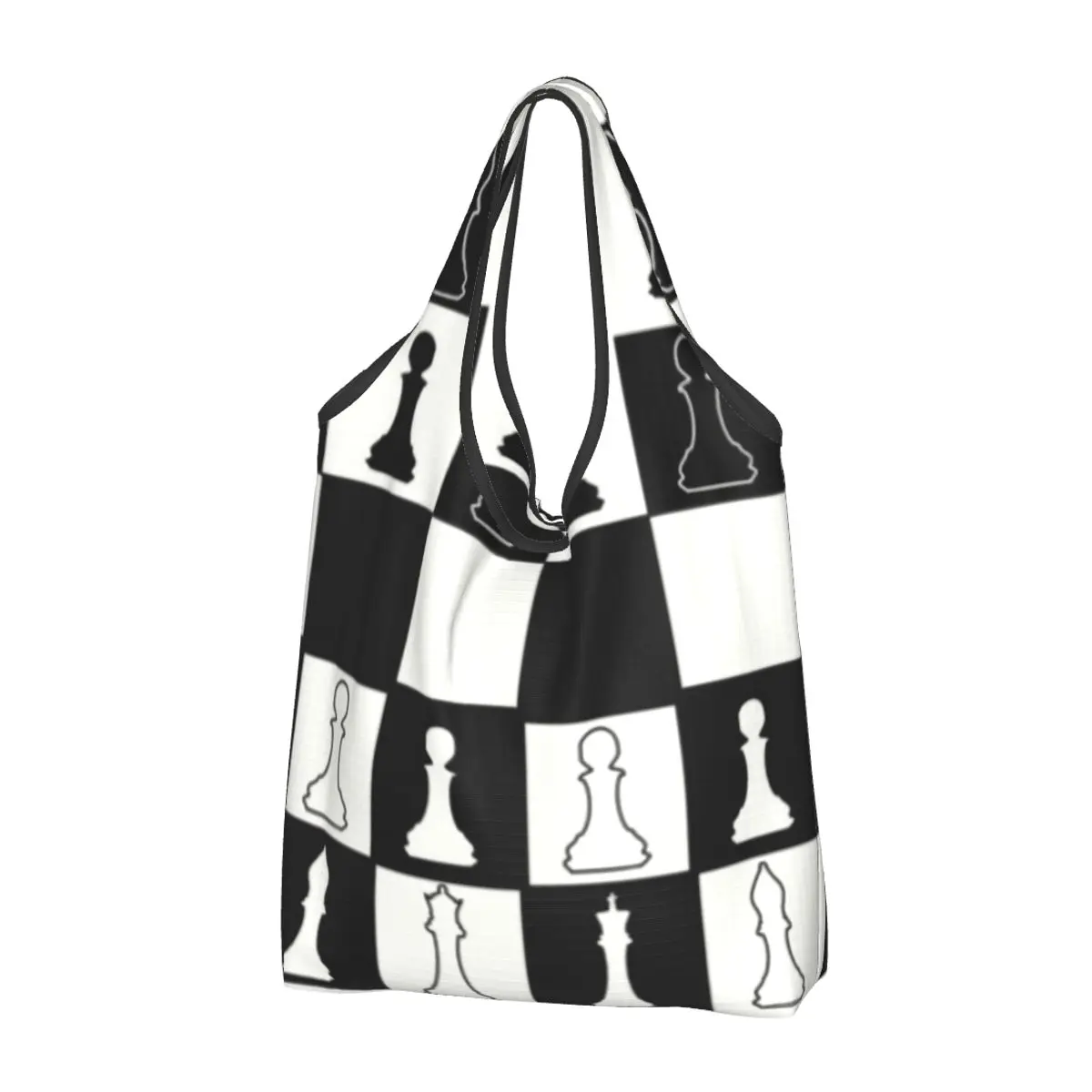 Custom Chess Game Groceries Shopping Tote Bag Women Funny Chessboard Shopper Shoulder Bags Large Capacity Handbag